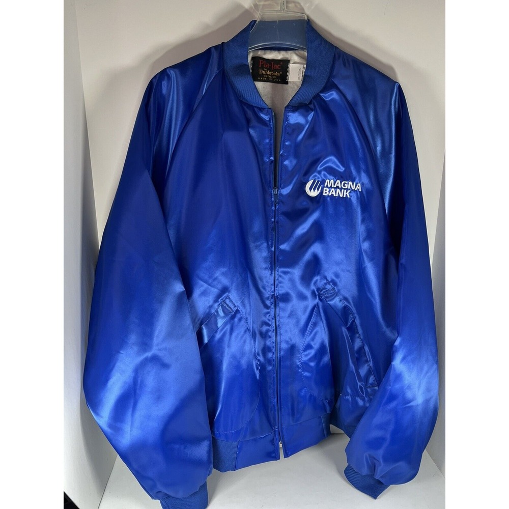 Vintage Magna Bank Satin Bomber Jacket XL Mens Pla-Jac By Dunbrooke Amazing Cond